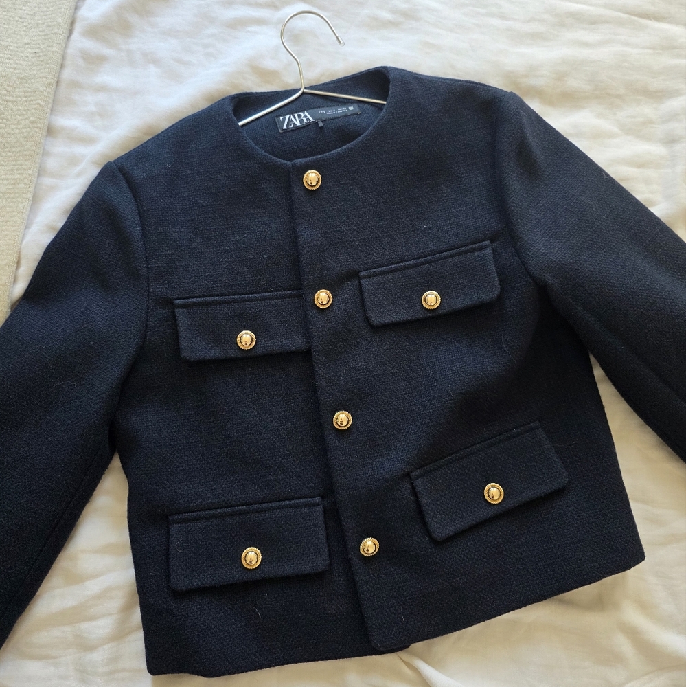 Zara Navy Jacket with Gold Buttons NEW